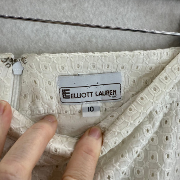 Elliot Lauren Cream Eyelet Classic Knee Length Skirt 10 Sophisticated Minimalist - Picture 4 of 7